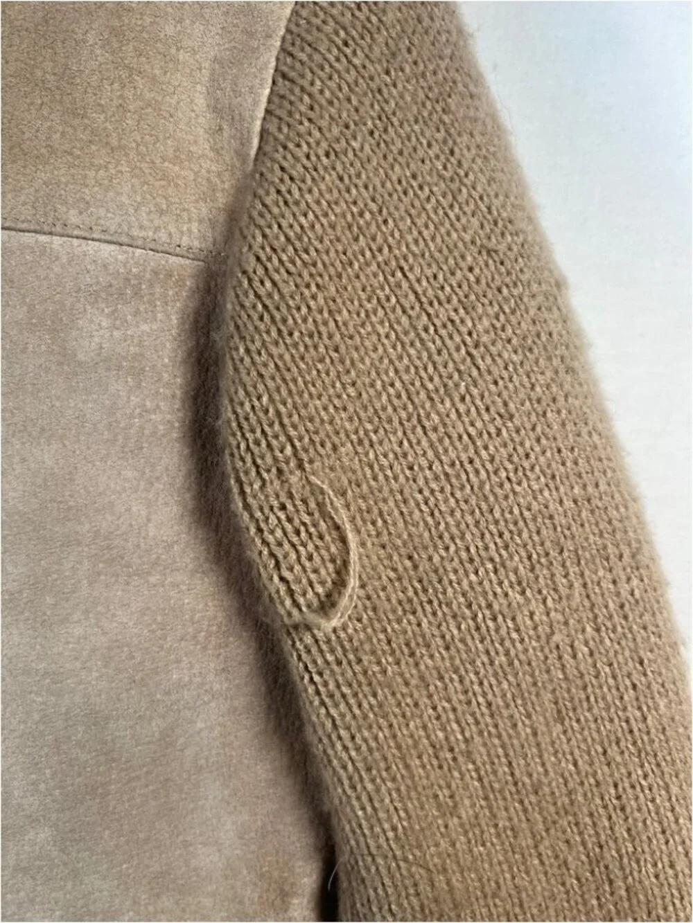 Vintage Noroic Knit Bomber Jacket Tan Pigskin Leather Faux‎ Shearling Lined